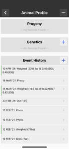 Livestocked App Animal Event History